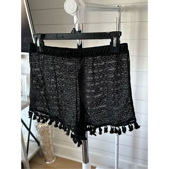 Tassel Trim Sheer Pull-On Style Shorts Black‎ sz Medium - Picture 4 of 6